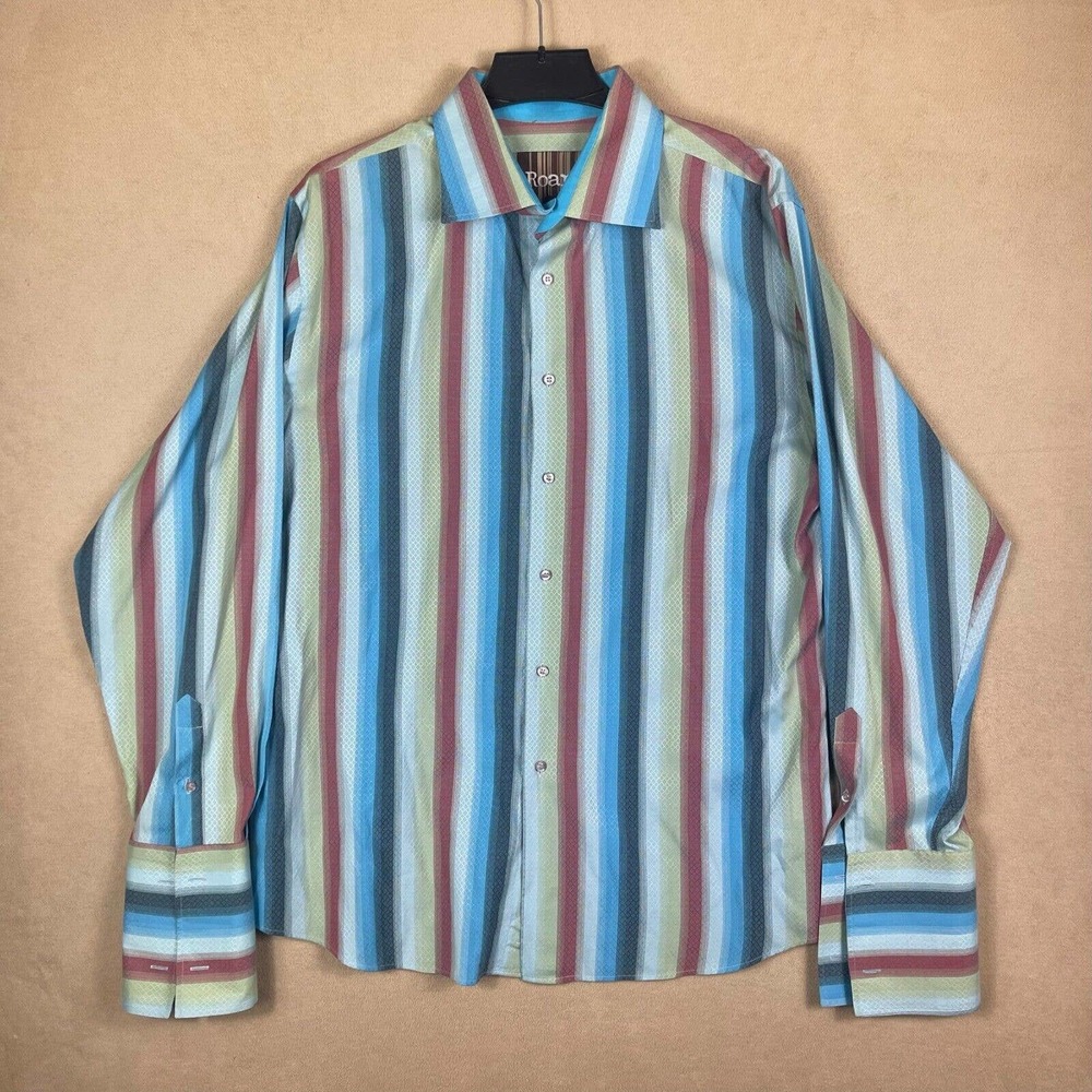Roar Emilio Mens XXL French Cuff Button Up Shirt Multicolor Striped